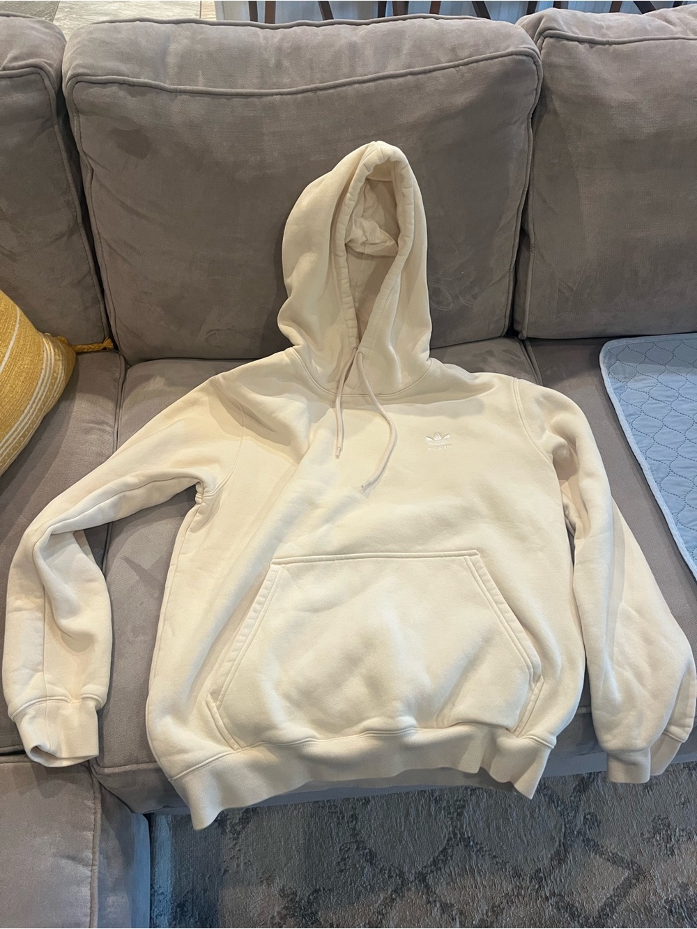 adidas Cream Hoodie with Subtle Trefoil Logo